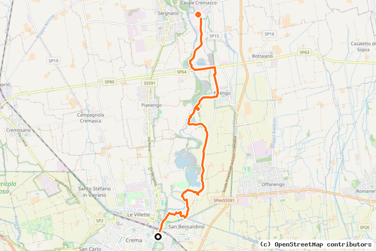 Il tracciato del percorso 4SX – Ciclo-Turismo Parco del Serio
