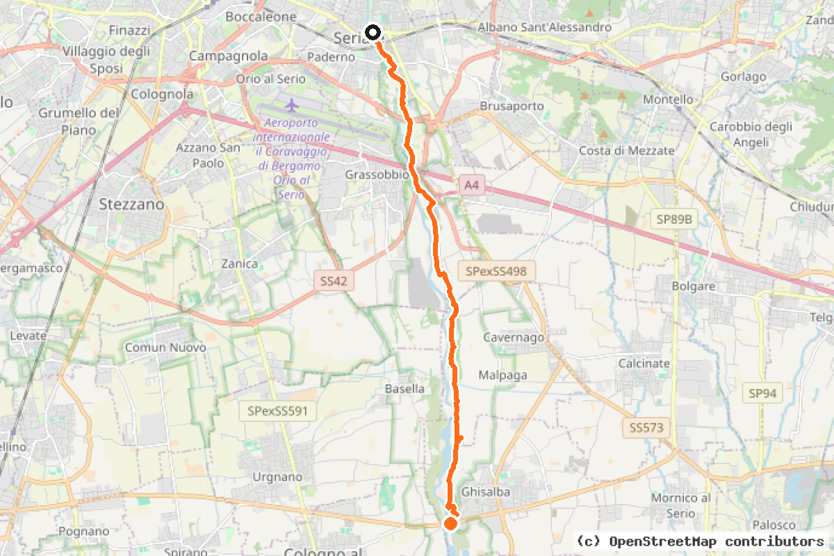 Il tracciato del percorso 1SX – Ciclo-Turismo Parco del Serio
